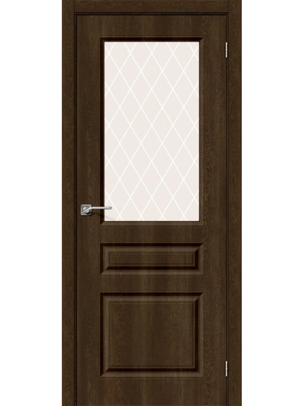 Межкомнатная дверь пвх Скинни-15 dark barnwood white crystal со стеклом