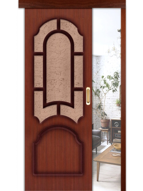 Межкомнатная раздвижная дверь шпон Соната макоре со стеклом