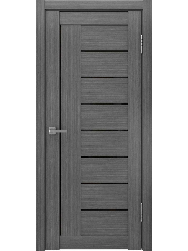 Межкомнатная дверь экошпон ЛУ-17 серая с черным стеклом 