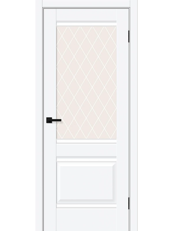 Межкомнатная дверь ПЭТ Прима-3 White Silk со стеклом White Сrystal