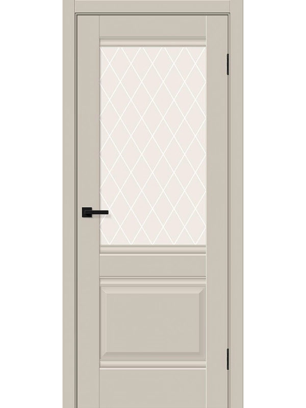 Межкомнатная дверь ПЭТ Прима-3 Cream Silk со стеклом White Сrystal