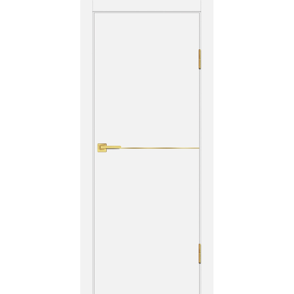 Межкомнатная дверь экошпон П-19 АЛ золотой молдинг ПЭТ, Белый матовый