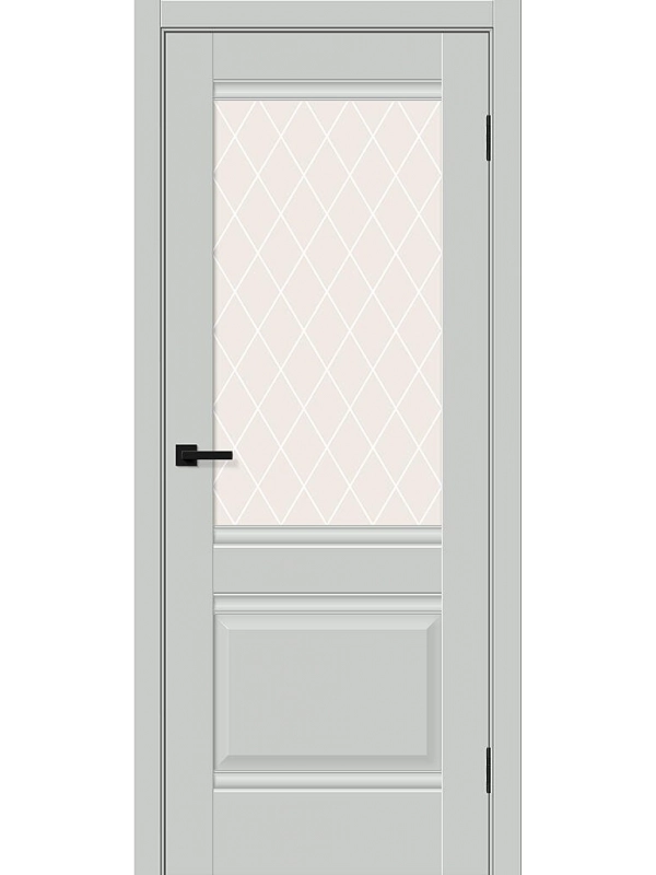 Межкомнатная дверь ПЭТ Прима-3 Grey Silk со стеклом White Сrystal
